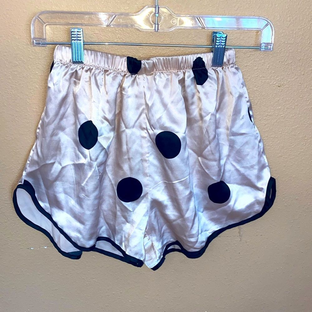 Silk Black & Pink Polka Dot Pajama Shorts Medium